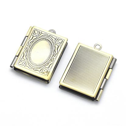 Подвески латуни медальон, фото прелести рамка для ожерелья, без кадмия, без никеля и без свинца, прямоугольные