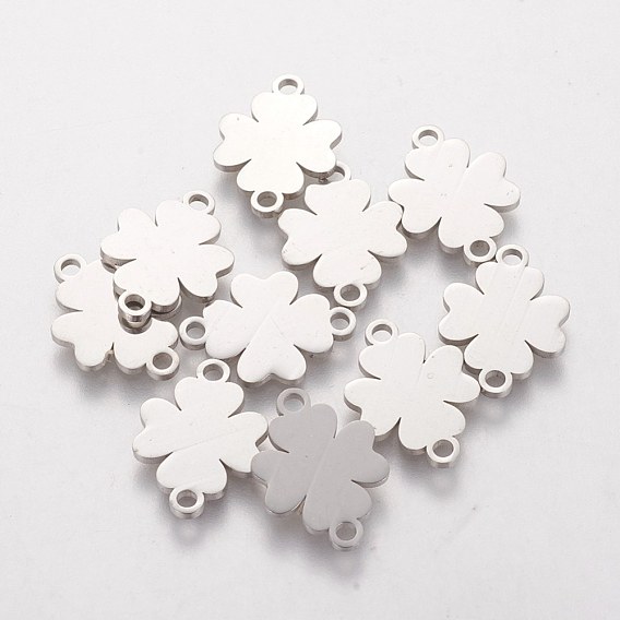 201 Stainless Steel Links Connectors, Laser Cut, with Four Leaf Clover
