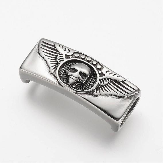 304 Stainless Steel Slide Charms, Rectangle with Skull