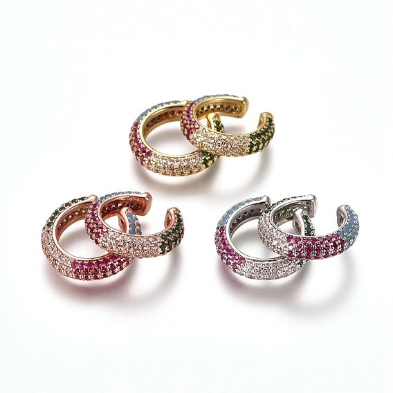 Boucles d'oreille manchette en laiton à pavé de zircon cubique, anneau, colorées