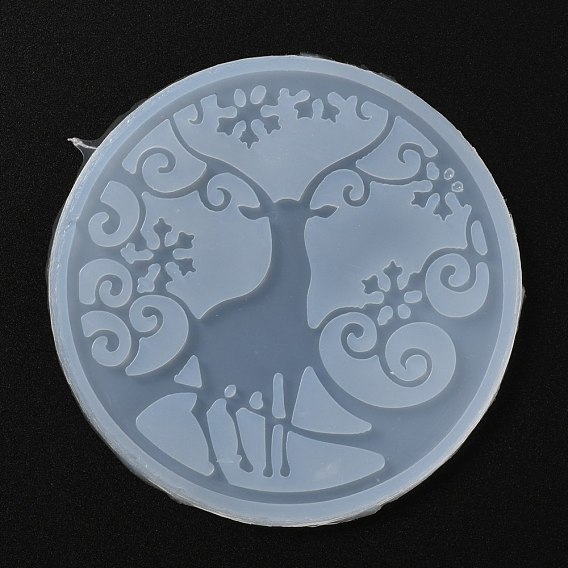 Christmas Coaster Food Grade Silicone Molds, Resin Casting Molds, For UV Resin, Epoxy Resin Craft Making, Round with Reindeer