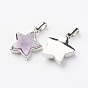 Electroplated Natural Druzy Quartz Pendants, with Brass Findings, Star