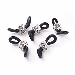 Eyeglass Holders, Glasses Rubber Loop Ends, with Zinc Alloy Beads, Flower, Black