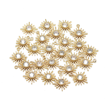 Laiton charmes zircons, fleur, clair, réel 18 k plaqué or