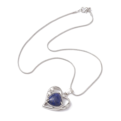 Ожерелья с подвесками в форме сердца и полыми натуральными драгоценными камнями, с латунными круглыми цепочками-змейками