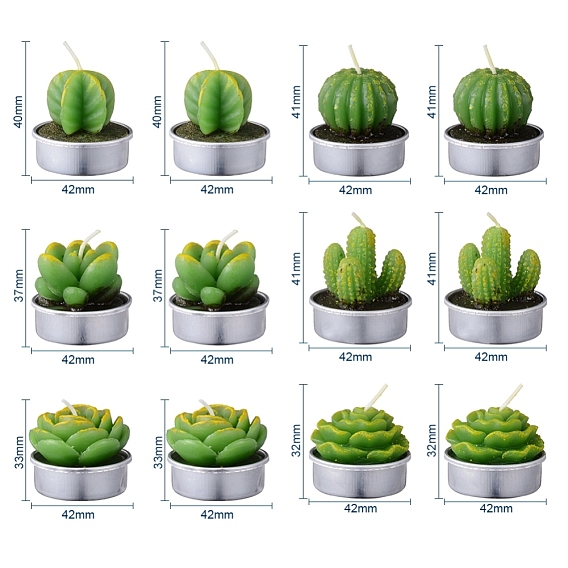 Cactus Paraffin Smokeless Candles, Artificial Succulents Decorative Candles, with Aluminium Containers, for Home Decoration