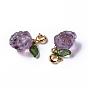 Natural Amethyst Grape Spring Ring Clasp Charms, Rack Plating Brass Spring Ring Clasps