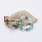 Bracelets extensibles en perles d'agate patinée naturelle (teints), avec des perles de pierre de lune synthétiques et des perles de couronne en alliage