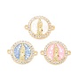 Brass Clear Cubic Zirconia Connector Charms, with Shell,  Real 18K Gold Plated, Lead Free & Cadmium Free, Flat Round with Virgin Mary