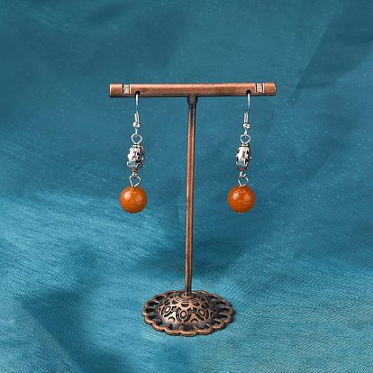 Fashion Tibetan Style Earrings, with Gemstone Beads and Brass Earring Hooks, 48mm