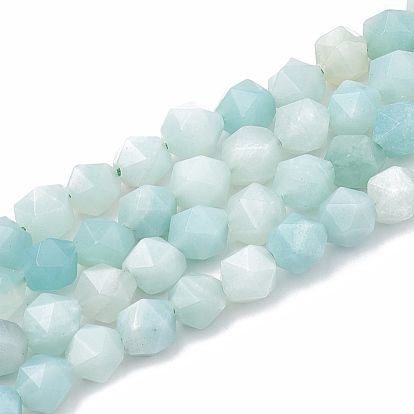 Natural Amazonite Beads Strands, Star Cut Round Beads, Faceted