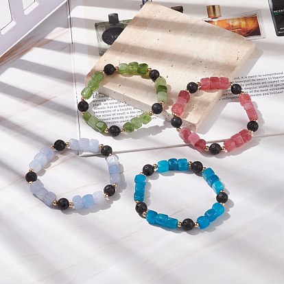 Bracelet extensible cube de dolomite naturelle et pierre de lave, bijoux de pierres précieuses d'huile essentielle pour les femmes