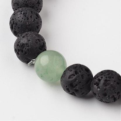 Bracelets extensibles perlés en pierre de lave naturelle, avec des perles de pierres fines, 54mm
