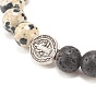 Natural Lava Rock & Gemstone Stretch Bracelet with Alloy Jesus Beads, Essential Oil Gemstone Jewelry for Women