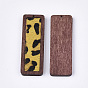 Eco-Friendly Cowhide Leather Big Pendants, with Dyed Wood, Rectangle with Leopard Print