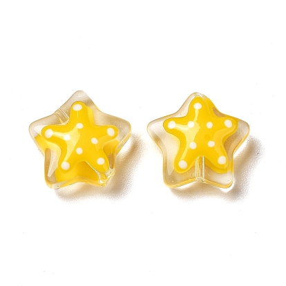 Glass Beads, with Polka Dot Pattern, Star