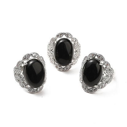 De piedras preciosas anillos ajustables, anillos ovalados de latón en tono platino para mujer, sin plomo y cadmio