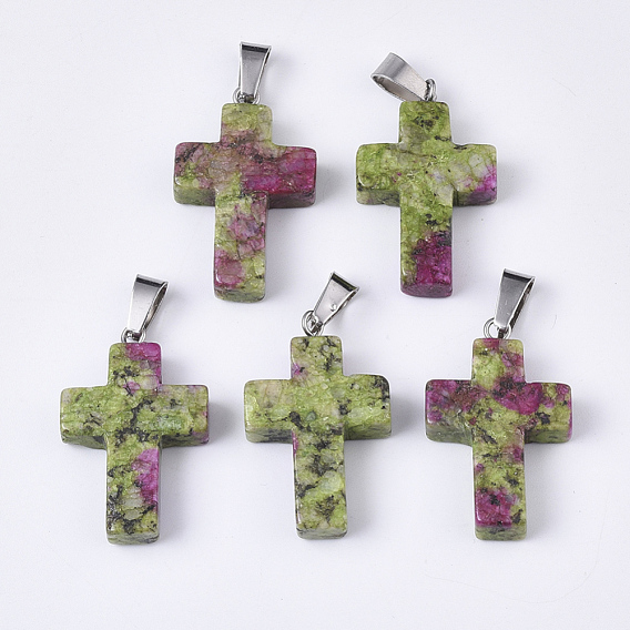 Gemstone Pendants, with Stainless Steel Peg Bails, Cross