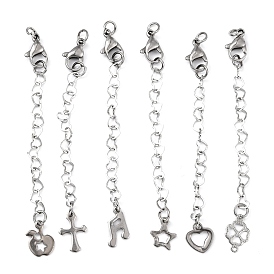 304 Stainless Steel Chain Extender, with Charms and Lobster Claw Clasps, 65~75mm