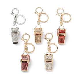 Shining Zinc Alloy Rhinestone Whistle Pendant Keychain, for Car Key Bag Charms Ornaments