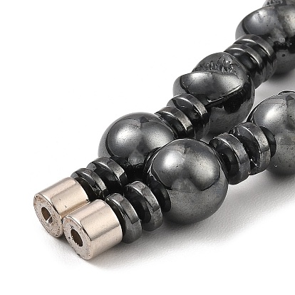 Round & Dise Synthetic Non-Magnetic Hematite Beaded Necklaces for Women Men, with Alloy Magnetic Clasp