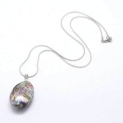 Abalone Shell/Paua Shell Jewelry Sets, Teardrop Earrings and Pendant Necklaces, with Platinum Plated Brass Ear Hook and Lobster Claw Clasps
