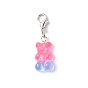 Transparent Gradient Color Resin Bear Pendant Decorations, Lobster Clasp Charms, Clip-on Charms, for Keychain, Purse, Backpack Ornament, Stitch Marker