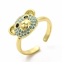 Cubic Zirconia Bear Open Cuff Ring, Golden Brass Jewelry for Women