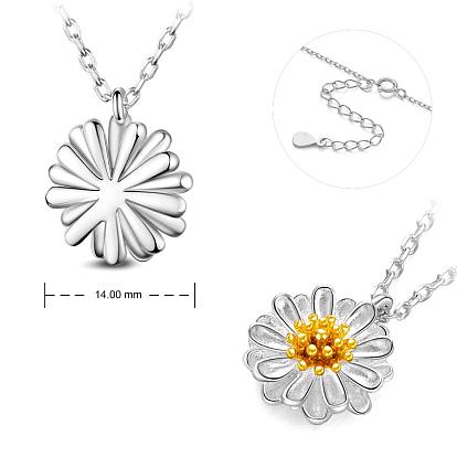SHEGRACE Fashion 925 Sterling Silver Pendant Necklace, with Real 24K Gold Plated Daisy Pendant, 14.9 inch