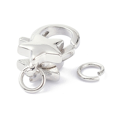 Eco-Friendly Brass Lobster Claw Clasps, with Jump Ring, Star