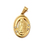 Vacuum Plating 304 Stainless Steel Pendants, with Rhinestone, Oval with Virgin Mary