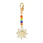 Sun Alloy Cat Eye Pendants Decorations, with Colorful Glass Seed Beads and Alloy Lobster Clasp, for Keychain, Purse, Backpack Ornament