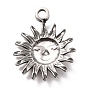 304 Stainless Steel Charms, Textured, Sun