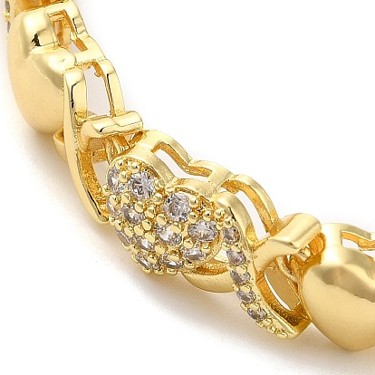 Bracelet chaîne à maillons cœur en zircone cubique, bracelet en laiton, sans plomb et sans cadmium