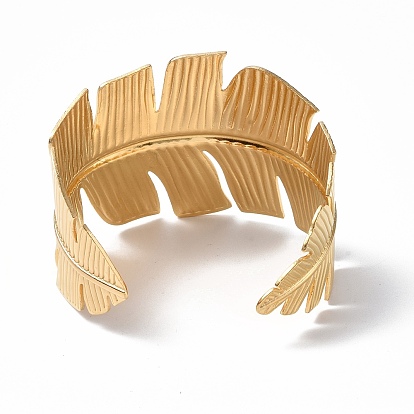 304 Stainless Steel Feather Open Cuff Bangle for Women