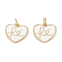 Brass Enamel Charms, Real 18K Gold Plated, Long-Lasting Plated, Heart with RE