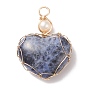 Natural Gemstone & Freshwater Pearl Pendants, with Real 18K Gold Plated Copper Wire Wrapped, Heart