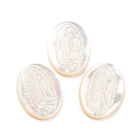 Cabochons de coquillages naturels de religion, ovale avec gravure vierge marie