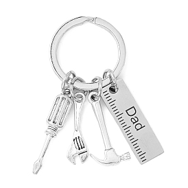 Father's Day Theme 201 Stainless Steel Keychain, Hammer & Wrench & Screwdriver & Ruler with Word Papa