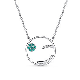 TINYSAND Trendy 925 Sterling Silver Cubic Zirconia Circle Pendant Necklaces, 17.38 inch