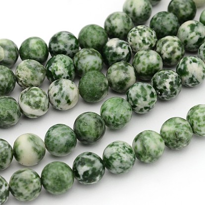 Gemstone Beads Strands, Green Spot Jasper, Round, 10mm, Hole: 1mm, about 39pcs/strand, 15.5 inch
