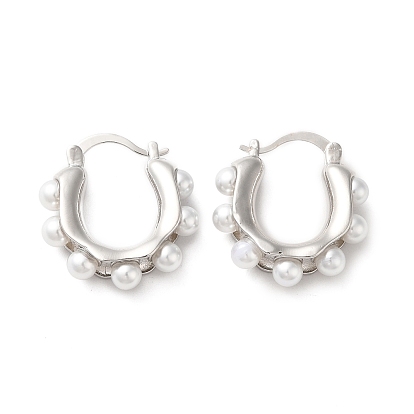 Plastic Pearl Beaded Hoop Earrings, Brass Jewelry for Women