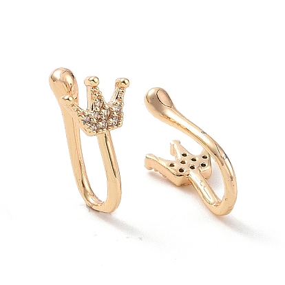 Clear Cubic Zirconia Crown Cuff Earrings, Brass Non-piercing Jewelry for Women