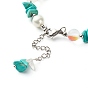 Mixed Gemstone Chip Beaded Bracelet for Girl Women, Round Shell Pearl & Opalite Chip & Synthetic Moonstone Beads Bracelet