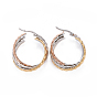 304 Stainless Steel Triple Hoop Earrings, Hypoallergenic Earrings, Textured Oval