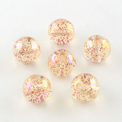 Round AB Color Transparent Acrylic Beads, with Colorful Glitter Powder