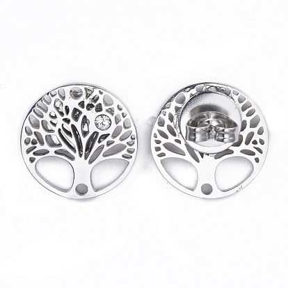 Pendentifs en acier inoxydable ensembles de bijoux, avec zircons, plat et circulaire avec arbre de vie