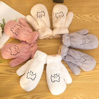 Gants mitaines en velours, gants chauds d'hiver pour femmes mignonnes, gants coupe-vent, motif ours/chien