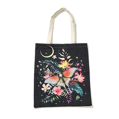 Sacs fourre-tout pour femmes en toile imprimée fleurs, papillons et lune/soleil, avec une poignée, sacs à bandoulière pour faire du shopping, rectangle
