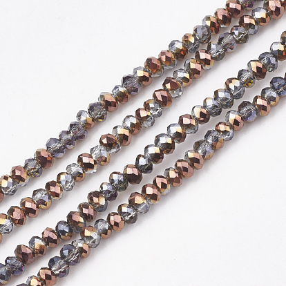 Electroplate Transparent Glass Beads Strands, Faceted, Rondelle